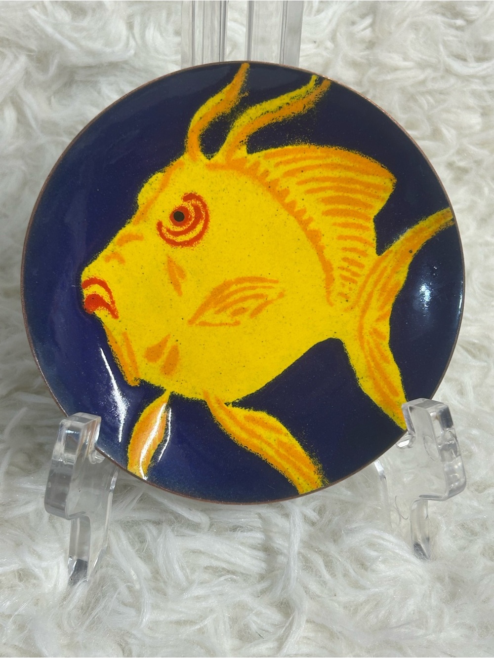 Yellow Ceramic Fish Decorative Plate - Navy Background